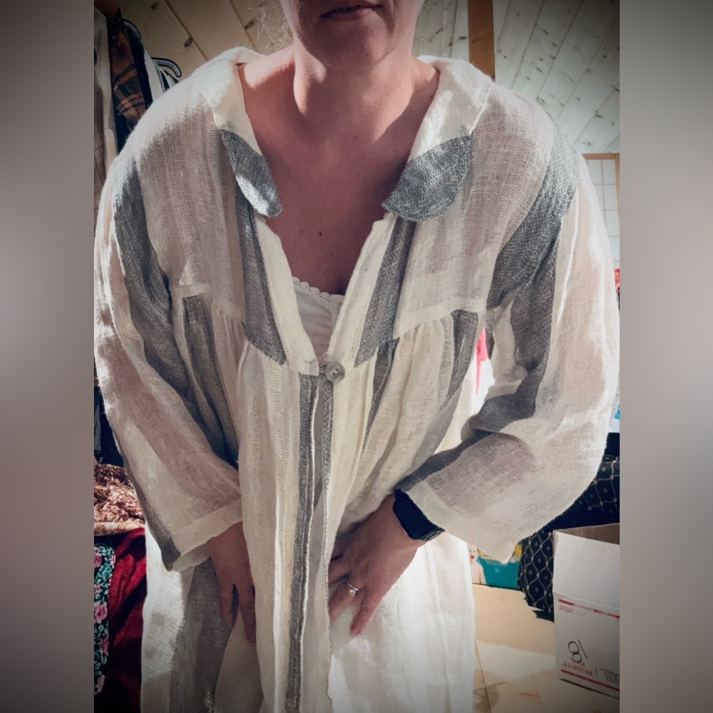 Paper Lace Lagenlook Boho 100% Linen Open Front Cardigan Duster - Picture 9 of 15